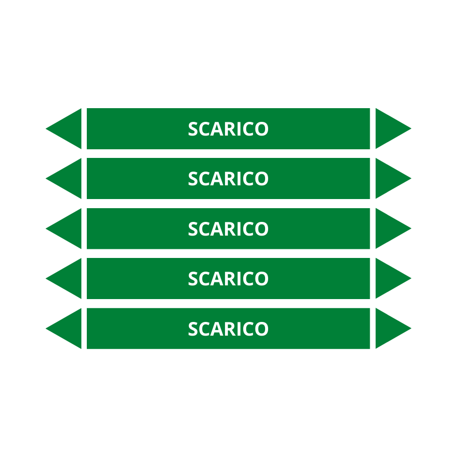 Foglio 5 etichette per tubazioni fondo verde "scarico" 236 x 37 mm