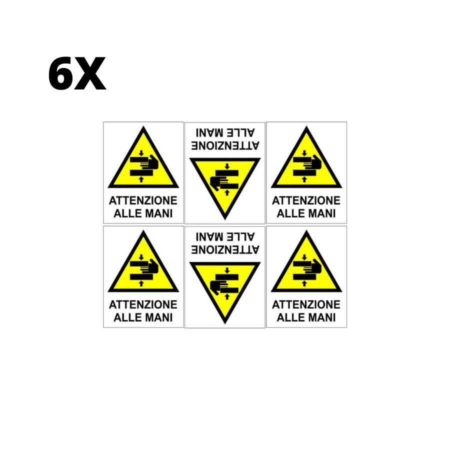 6 etichette "attenzione alle mani" 55 x 65 mm